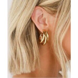 Anthropologie Classy Minimalist Triple Half Open Hoop Gold Earrings